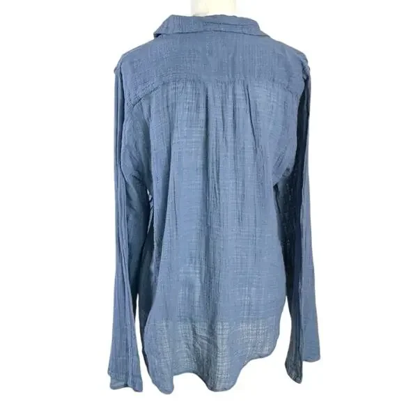 Free People FP One Mila Shirt Blue Ethereal Dainty Romantic Lace Gauze Medium